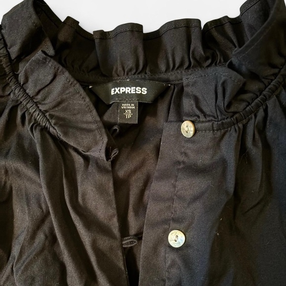 Express Black Button-Down Ruffle Blouse - Picture 2 of 4